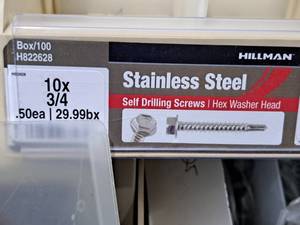 lot 814 image: Lot of (260) Hillman 10-34 Stainless Steel Self Drilling Screws  Hex Washer Head #H822628