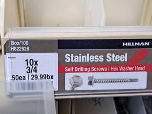 lot 815 image: Lot of (100) Hillman 10-34 Stainless Steel Self Drilling Screws  Hex Washer Head #H822628