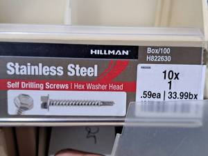 lot 816 image: Lot of (125) Hillman Stainless Steel Self Drilling Screws 10x1  Hex Washer Head #H822630