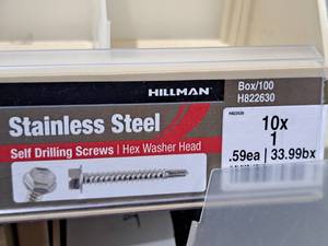 lot 817 image: Lot of (200) Hillman Stainless Steel Self Drilling Screws 10x1  Hex Washer Head #H822630