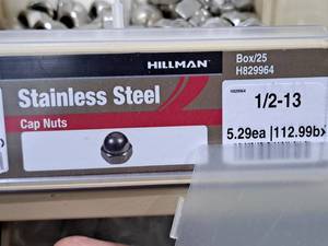 lot 819 image: Lot of (19) Hillman 12-13 Stainless Steel Cap Nuts #H829964