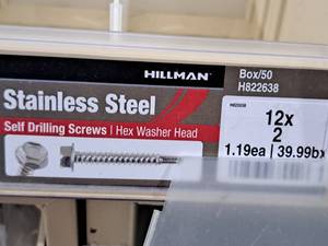 lot 822 image: Lot of (50) Hillman Stainless Steel Self Drilling Screws 12x2  Hex Washer Head #H822638