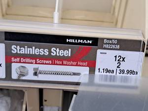 lot 823 image: Lot of (50) Hillman Stainless Steel Self Drilling Screws 12x2  Hex Washer Head #H822638