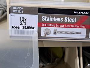 lot 824 image: Lot of (150) Hillman Stainless Steel Self Drilling Screws 12x34  Hex Washer Head #H822632