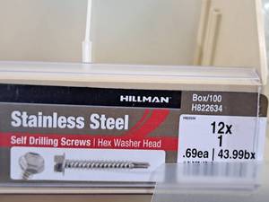 lot 826 image: Lot of (160) Hillman Stainless Steel Self Drilling Screws 12x1  Hex Washer Head #H822634