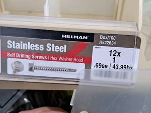 lot 827 image: Lot of (200) Hillman Stainless Steel Self Drilling Screws 12x1  Hex Washer Head #H822634