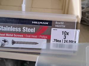 lot 835 image: Lot of (50) Hillman Stainless Steel Sheet Metal Screws 10x3  Oval Head  Phillips Drive #H823704