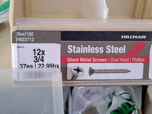 lot 837 image: Lot of (200) Hillman Stainless Steel Sheet Metal Screws 12x34  Oval Head  Phillips Drive #H823712