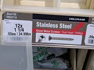 lot 841 image: Lot of (160) Hillman Stainless Steel Sheet Metal Screws 12x1-14  Oval Head  Phillips Drive #H823718