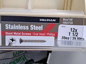lot 844 image: Lot of (200) Hillman Stainless Steel Sheet Metal Screws 12x1-12  Oval Head  Phillips Drive #H823720