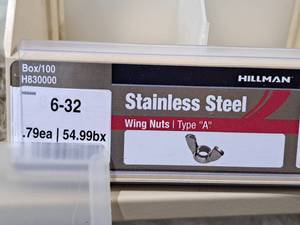 lot 852 image: Lot of (200) Hillman 6-32 Stainless Steel Wing Nuts  Type A #H830000