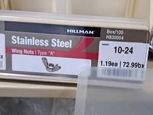 lot 853 image: Lot of (100) Hillman 10-24 Stainless Steel Wing Nuts  Type A #H830004
