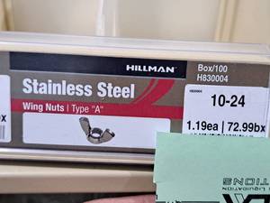 lot 854 image: Lot of (100) Hillman 10-24 Stainless Steel Wing Nuts  Type A #H830004
