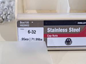 lot 855 image: Lot of (65) Hillman 6-32 Stainless Steel Cap Nuts #H829952