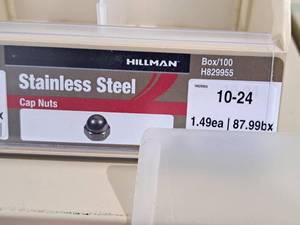 lot 856 image: Lot of (64) Hillman 10-24 Stainless Steel Cap Nuts #H829955
