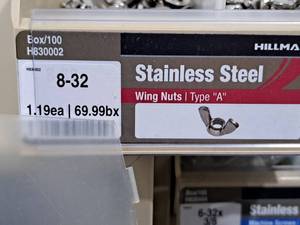 lot 857 image: Lot of (100) Hillman 8-32 Stainless Steel Wing Nuts  Type A #H830002