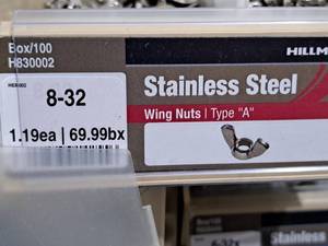 lot 858 image: Lot of (100) Hillman 8-32 Stainless Steel Wing Nuts  Type A #H830002