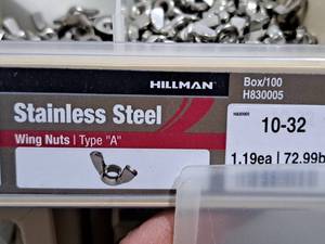 lot 859 image: Lot of (150) Hillman 10-32 Stainless Steel Wing Nuts  Type A #H830005