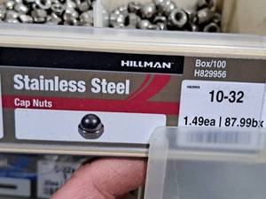lot 862 image: Lot of (59) Hillman 10-32 Stainless Steel Cap Nuts #H829956