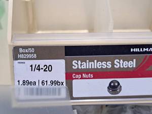 lot 865 image: Lot of (50) Hillman 14-20 Stainless Steel Cap Nuts #H829958