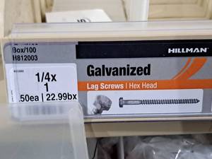 lot 867 image: Lot of (125) Hillman Galvanized Lag Screws 14x1  Hex Head #H812003