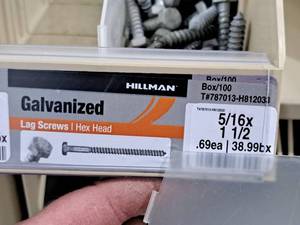 lot 870 image: Lot of (100) Hillman Galvanized Lag Screws 516x1-12  Hex Head #H812033