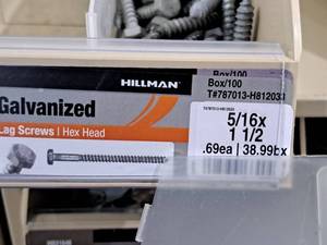 lot 871 image: Lot of (100) Hillman Galvanized Lag Screws 516x1-12  Hex Head #H812033