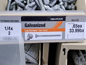 lot 872 image: Lot of (130) Hillman Galvanized Lag Screws 14x2  Hex Head #H812009