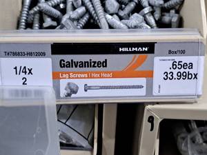 lot 873 image: Lot of (200) Hillman Galvanized Lag Screws 14x2  Hex Head #H812009