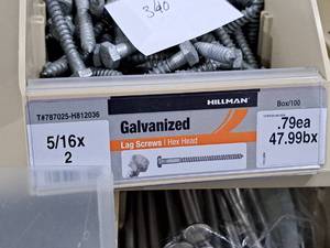 lot 874 image: Lot of (170) Hillman Galvanized Lag Screws 516x2  Hex Head #H812036