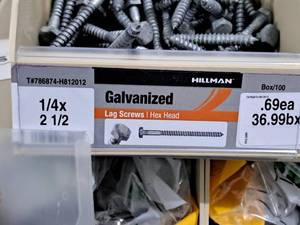 lot 876 image: Lot of (205) Hillman Galvanized Lag Screws 14x2-12  Hex Head #H812012