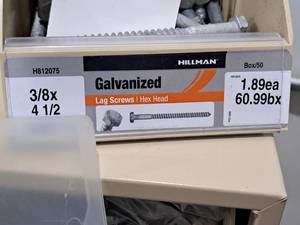 lot 883 image: Lot of (50) Hillman Galvanized Lag Screws 38x4-12  Hex Head #H812075