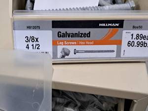 lot 884 image: Lot of (100) Hillman Galvanized Lag Screws 38x4-12  Hex Head #H812075