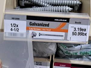 lot 885 image: Lot of (40) Hillman Galvanized Lag Screws 12x4-12  Hex Head #H812099