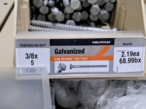lot 887 image: Lot of (70) Hillman Galvanized Lag Screws 38x5  Hex Head #H812077
