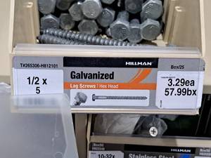 lot 889 image: Lot of (45) Hillman Galvanized Lag Screws 12x5  Hex Head #H812101