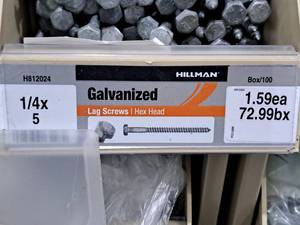 lot 891 image: Lot of (150) Hillman Galvanized Lag Screws 14x5  Hex Head #H812024