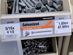 lot 893 image: Lot of (40) Hillman Galvanized Lag Screws 516x4-12  Hex Head #H812049
