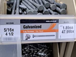 lot 894 image: Hillman Galvanized Lag Screws 516x4-12  Hex Head #H812049