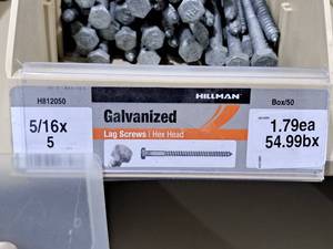 lot 895 image: Lot of (75) Hillman Galvanized Lag Screws 516x5  Hex Head #H812050