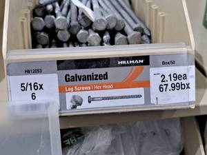 lot 899 image: Lot of (55) Hillman Galvanized Lag Screws 516x6  Hex Head #H812053