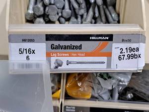 lot 901 image: Lot of (50) Hillman Galvanized Lag Screws 516x6  Hex Head #H812053
