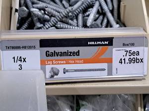 lot 903 image: Lot of (175) Hillman Galvanized Lag Screws 14x3  Hex Head #H812015