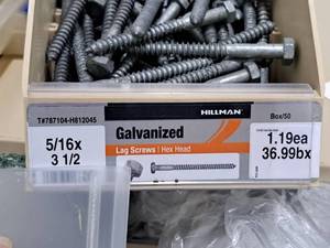 lot 909 image: Lot of (100) Hillman Galvanized Lag Screws 516x3-12  Hex Head #H812045