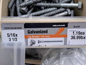 lot 910 image: Lot of (100) Hillman Galvanized Lag Screws 516x3-12  Hex Head #H812045