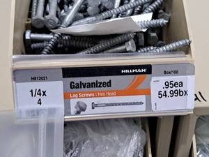 lot 911 image: Lot of (60) Hillman Galvanized Lag Screws 14x4  Hex Head #H812021