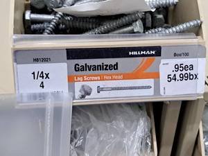 lot 912 image: Lot of (200) Hillman Galvanized Lag Screws 14x4  Hex Head #H812021