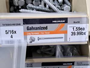 lot 913 image: Lot of (80) Hillman Galvanized Lag Screws 516x4  Hex Head #H812048