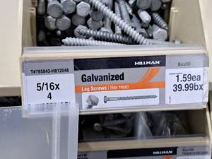 lot 914 image: Lot of (100) Hillman Galvanized Lag Screws 516x4  Hex Head #H812048