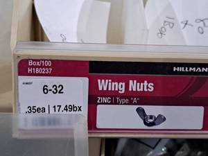 lot 919 image: Lot of (200) Hillman 6-32 Zinc Wing Nuts  Type A #H180237